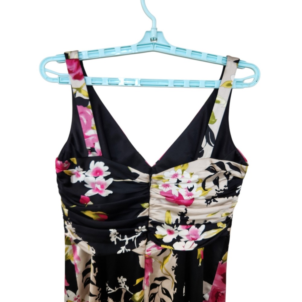 DAVID MEISTER Size 8 Floral Silk Spandex Multicolor Sleeveless V Neckline Dress - Picture 4 of 15